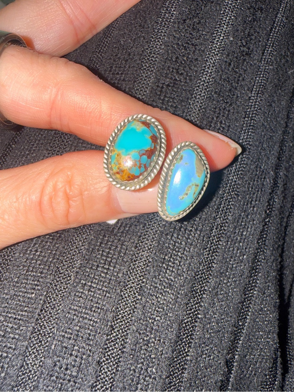 Navajo Royston Turquoise Double Stone Ring - Picture 2 of 7